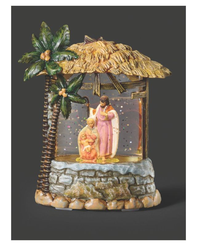 58746LightedShimmerStablewithHolyFamilyandStrawRoof