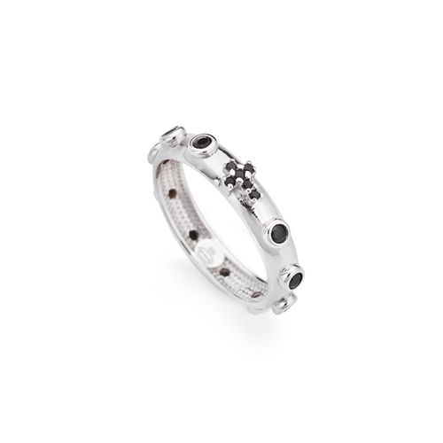 Sterling Silver Rosary Ring Black Zirconia Cross-AROBN-18 from the Amen Jewelry Collection, Made in…