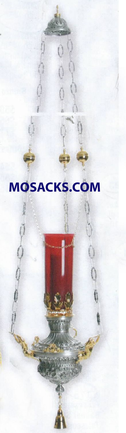 K Brand Hanging Sanctuary Lamp Antique Silver and  Gold Plated 60 Inch-K507