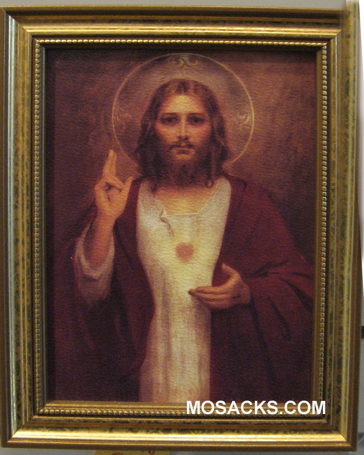 5" x 7‚Äù Sacred Heart of Jesus with Halo print in Gold Leaf Frame 7700-5710  Overall size 6.5" x 8…
