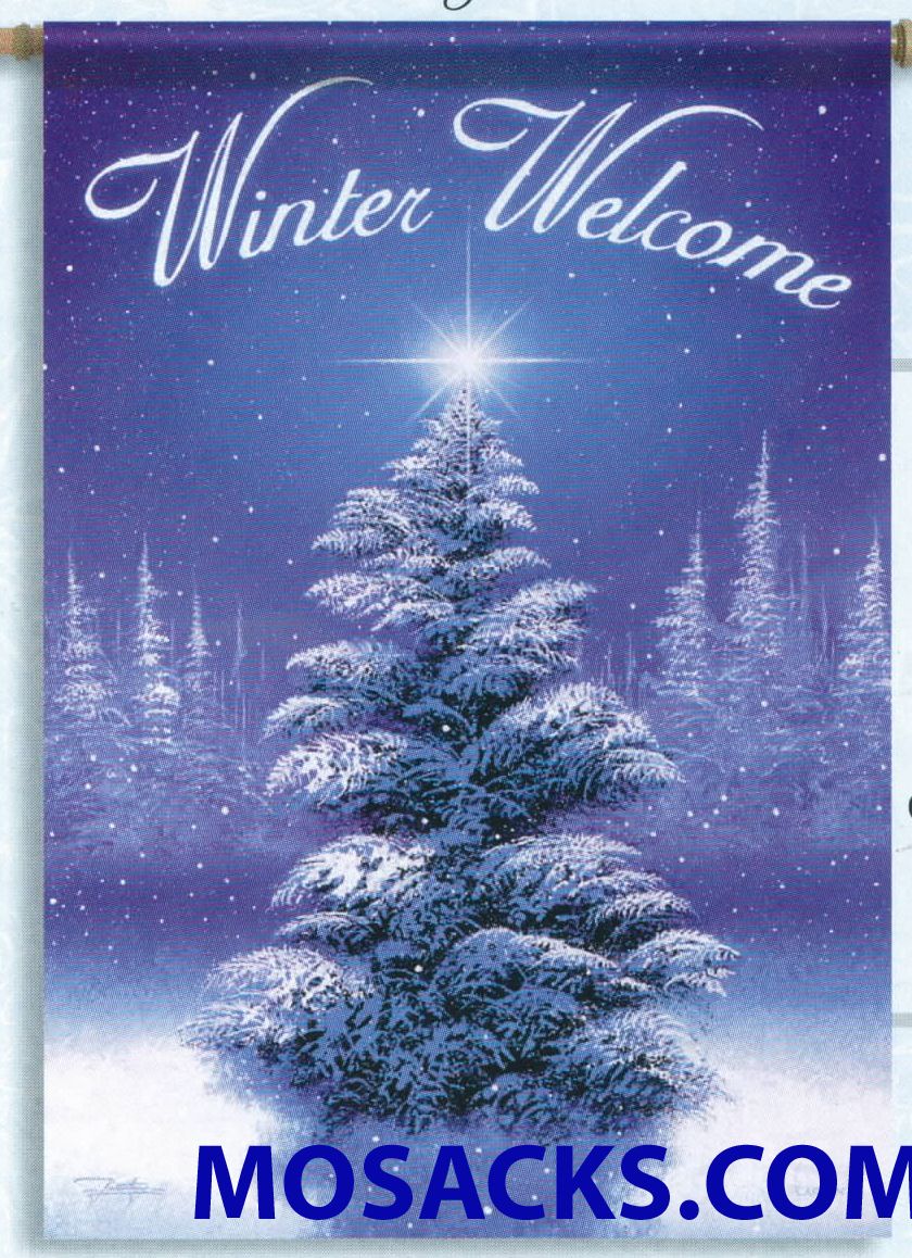 FlagTrends by Carson Decorative Flag Winter Welcome with Snow-covered Evergreen Trees Flag is 28 x …