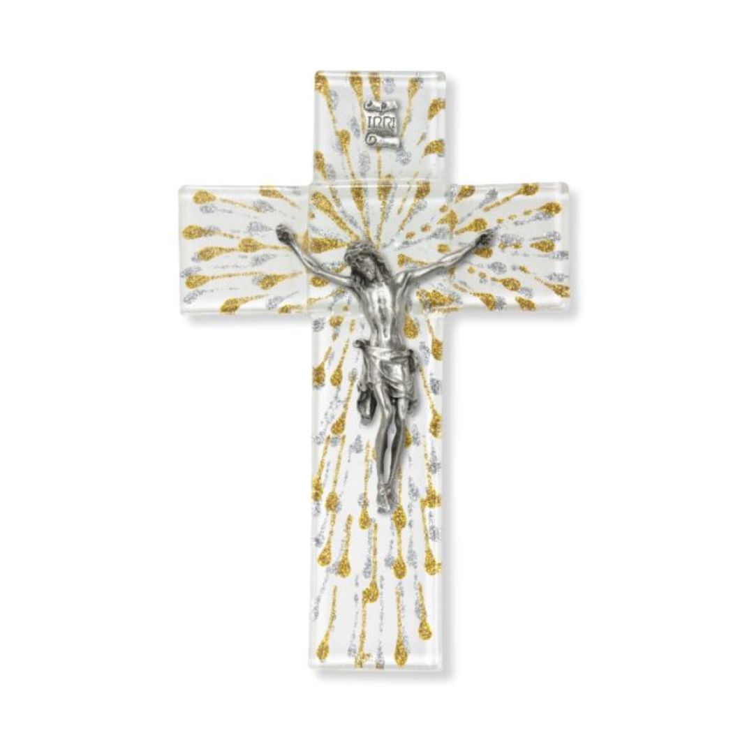 Glass 7 Inch Crucifix with Pewter Corpus 12-50P-7SC1
