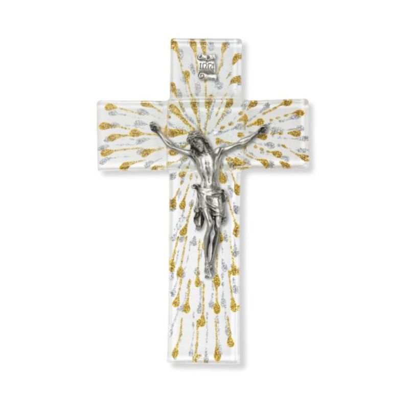 Glass 7 Inch Crucifix with Pewter Corpus 12-50P-7SC1
