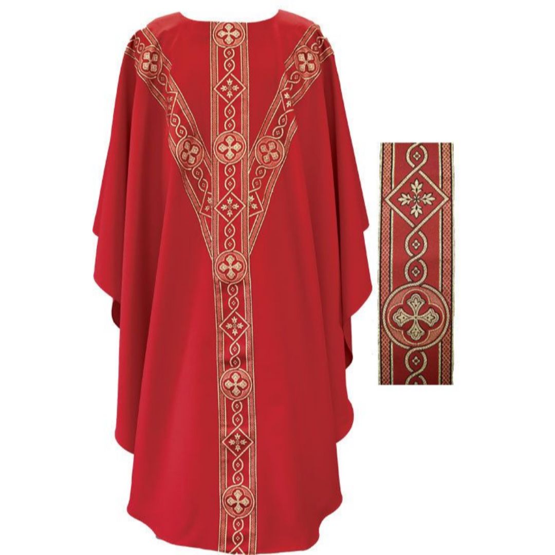 Beau Veste Red Chasuble With Italian Banding-2144R