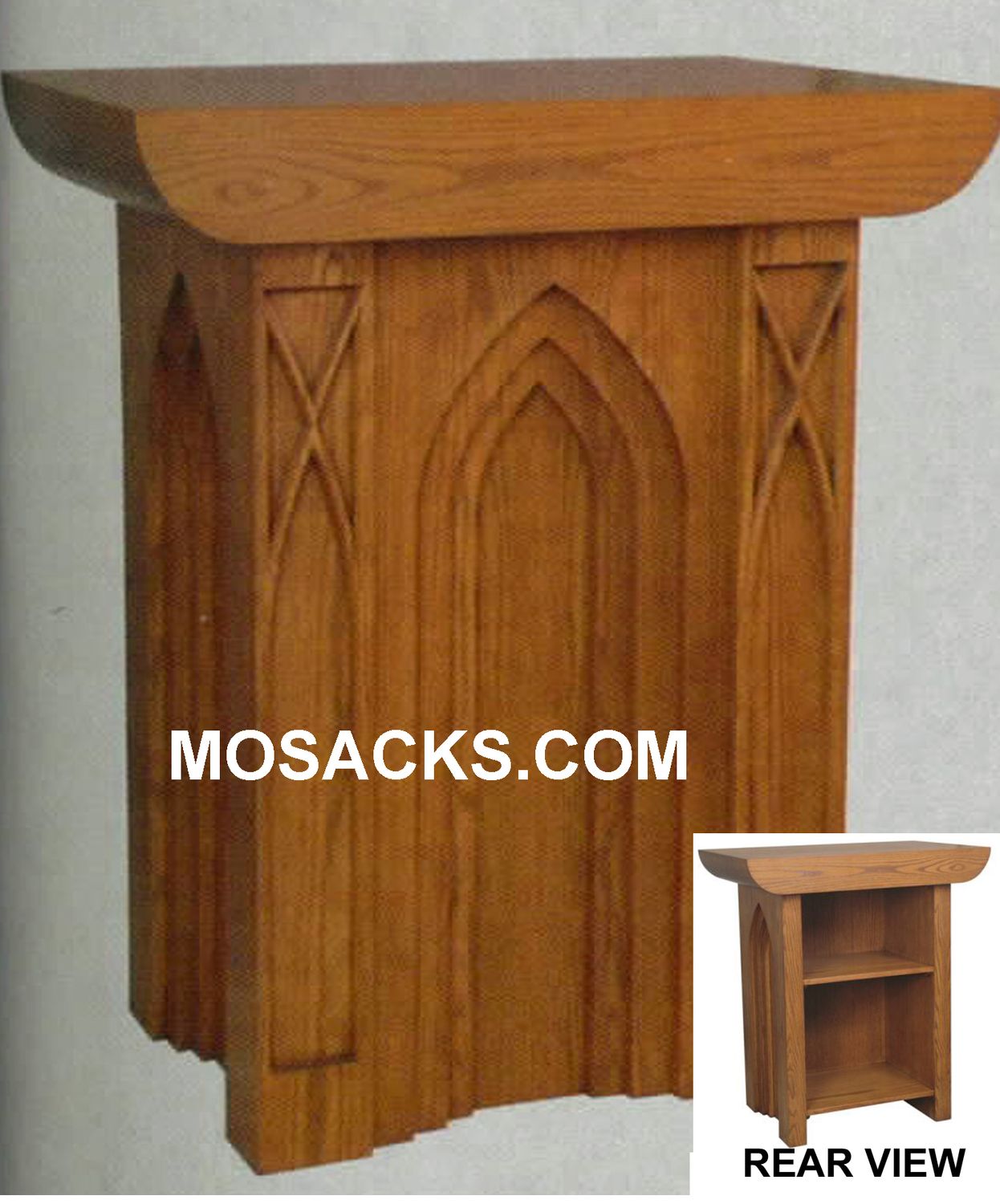 Altar - Wood Altar with Gothic Arches 60" wide x 62" deep x 40" high 40-637 Available in Various Wo…