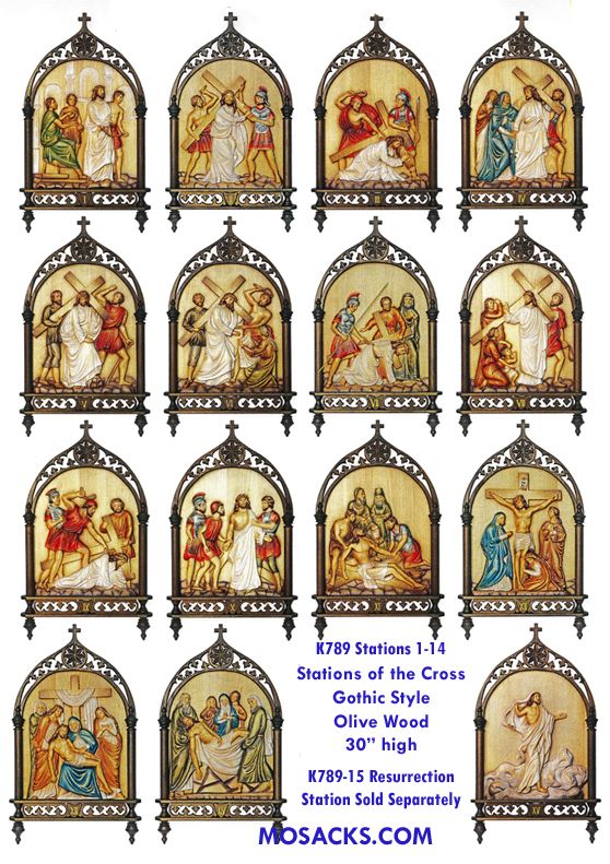 K789 Olive Wood 14 Stations Of The Cross Gothic Style