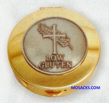 K Brand Pyx Brass Pewter Low Gluten 12 Host capacity-K123-12 K Brand Pyx in Brass with Pewter Low Gluten medallion has 12 Host capacity K123-12