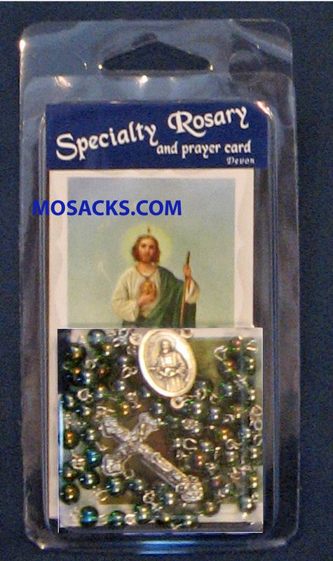 Specialty Rosary St. Jude Rosary and St. Jude Prayer Card 64-967/JUD/C1 is a 17‚Äù Green Round Bead…
