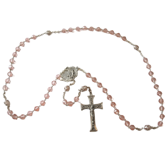 Mystery Center Piece Pink Rosary Mystery Joiner Pink Crystal Rosary