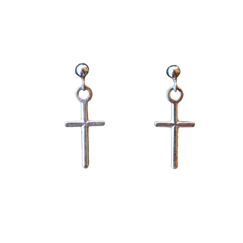 Cross Sterling Silver Earrings 3/4" SSE7