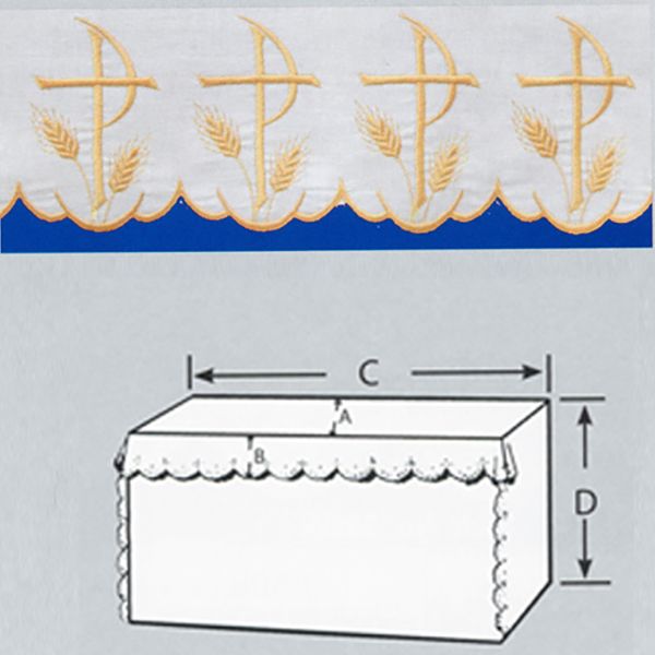 Embroidered 100% Pure Linen Altar Linen with Gold Silk Chi Rho and Wheat Embroidery-6028 Embroidered 100% Pure Linen Altar Cloth 52" Wide with Gold Silk Embroidery Chi Rho and Wheat-6028 …