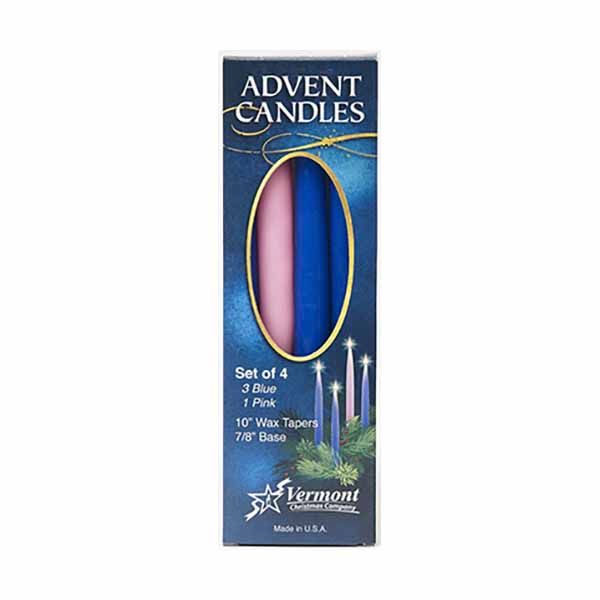 Set of 4 Advent Candle, 3 Blue, 1 Pink 7/8 x 10" -VC905