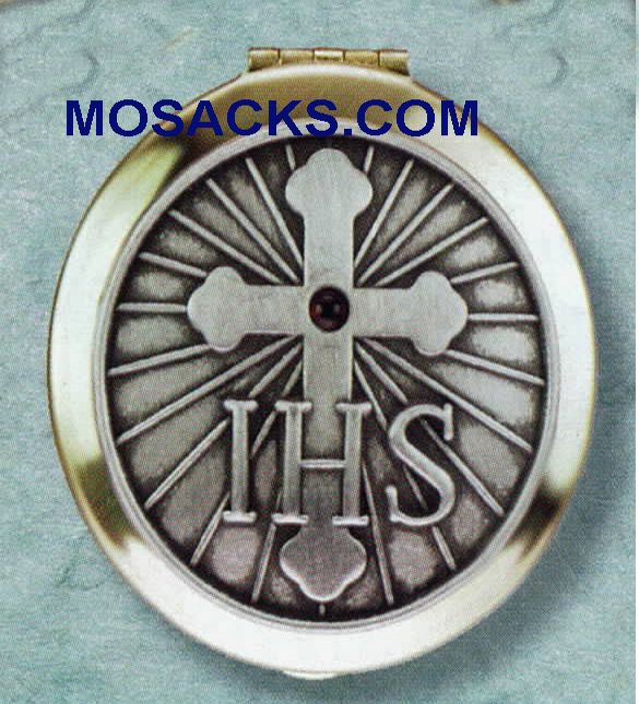 Pyx Polished Brass with IHS Cross 15 Host Capacity-87039 Polished Brass Pyx IHSCross 15 Host Capacity-87039