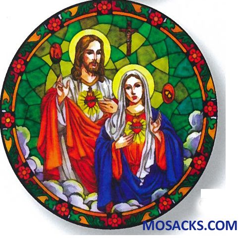 Stained Glass Suncatcher Window Decal Sacred Heart of Jesus and Immaculate Heart of Mary - Two Hear…