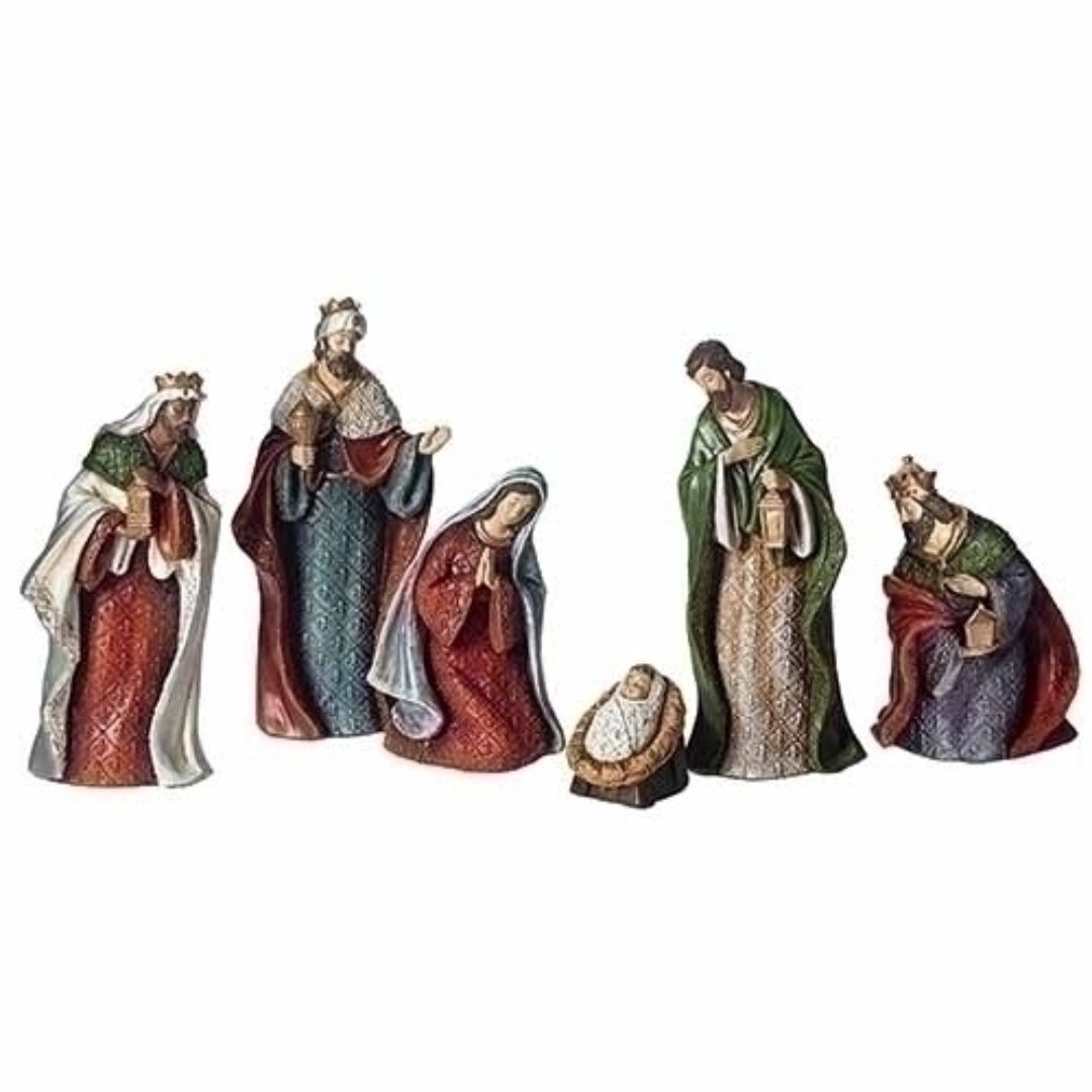 Fleur-de-lis Nativity Set 6-pc set 8"H Resin Box (1/8) - 13537