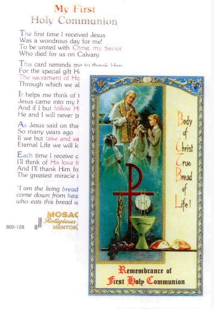 First Holy Communion holy card