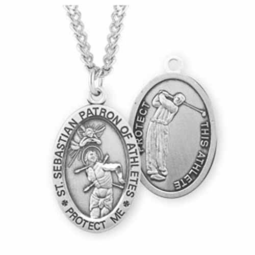 St. Sebastian Oval Sports Medal Golf in Sterling Silver, S604624
