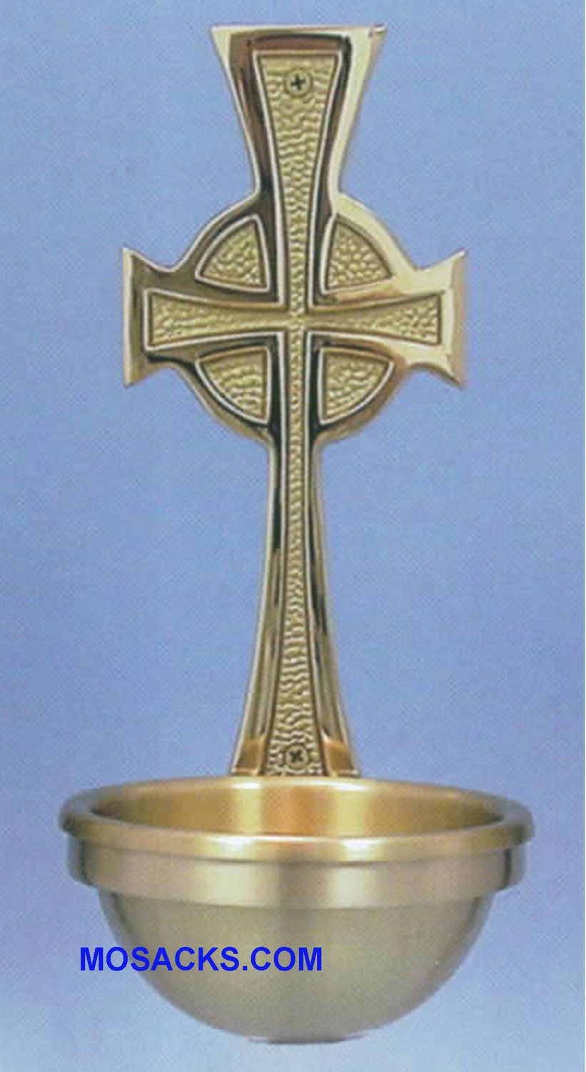Bronze Holy Water Font Cross w/Polished Border 40HWF76