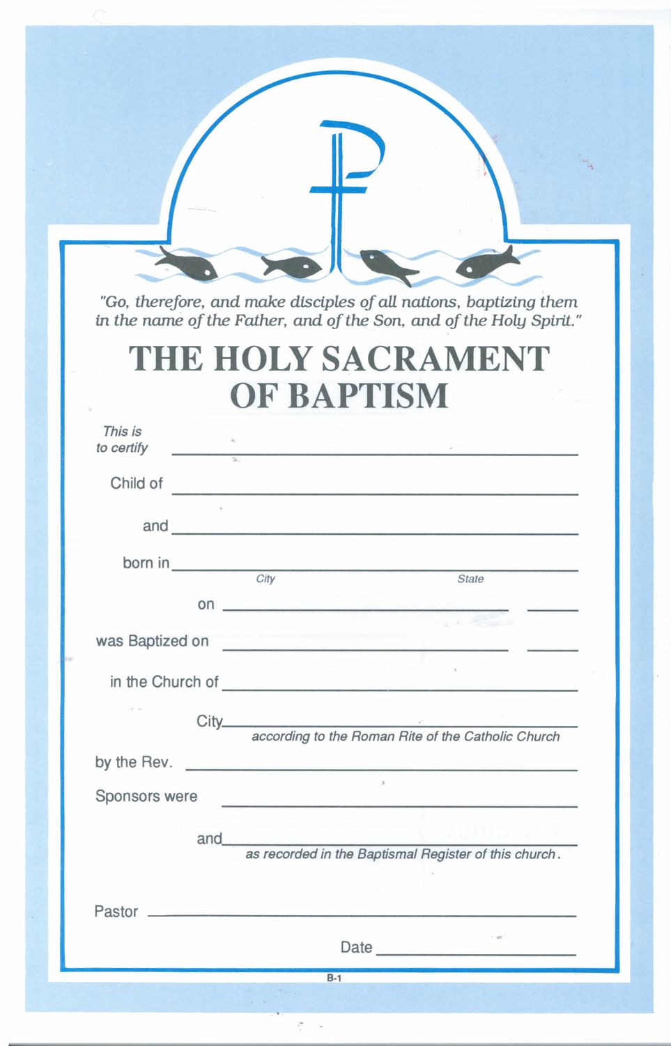 Holy Sacrament Of Baptism Certificate 50 per pad 8-RUB-1