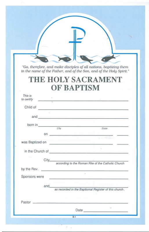 Holy Sacrament Of Baptism Certificate 50 per pad 8-RUB-1