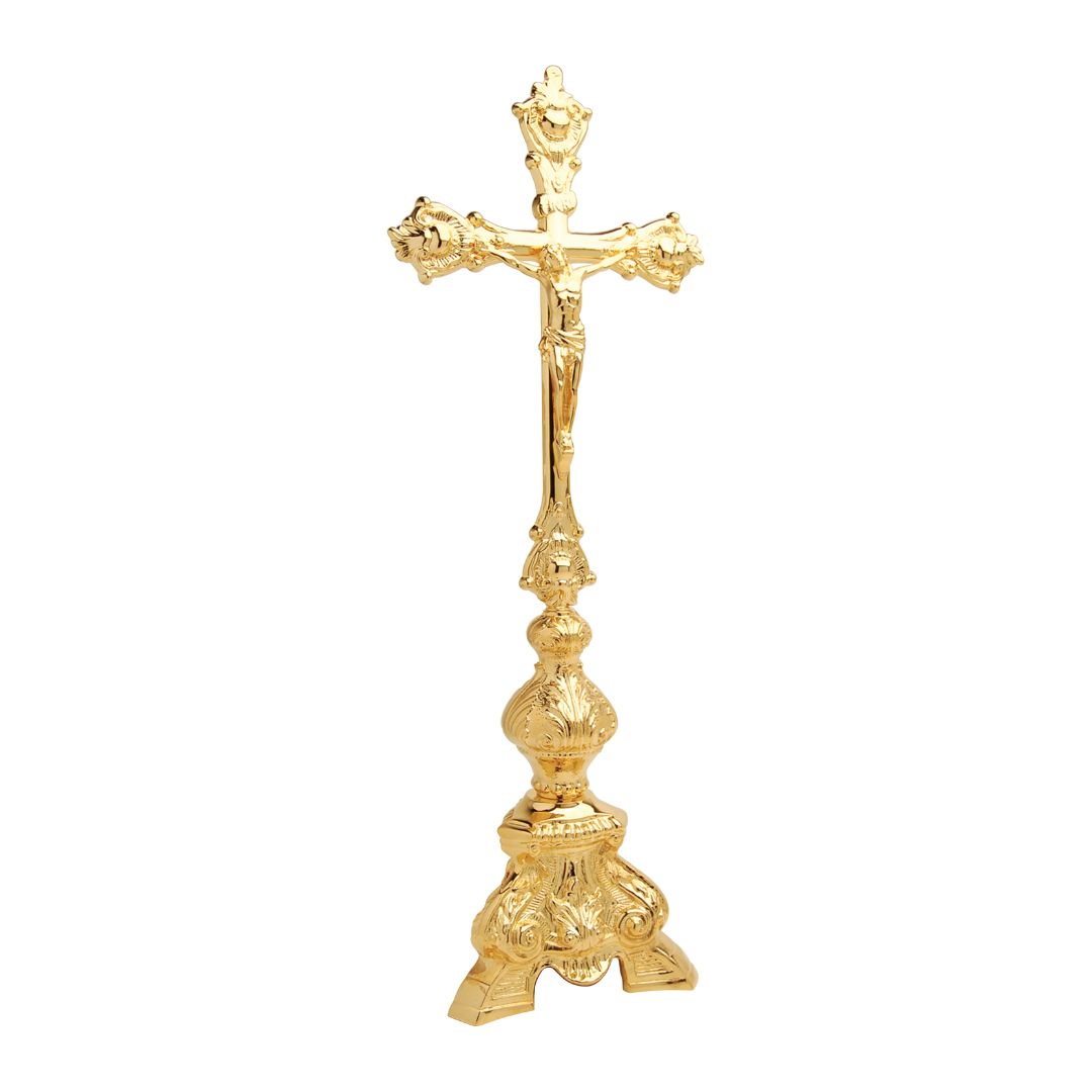 K Brand Gold Plated Altar Crucifix is 21-1/4" high with a 6-1/4" base 14-K860 FREE SHIPPING