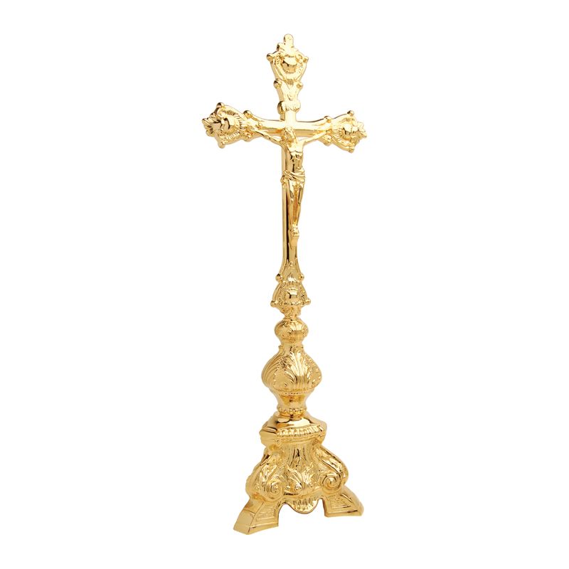 K Brand Gold Plated Altar Crucifix is 21-1/4" high with a 6-1/4" base 14-K860 FREE SHIPPING