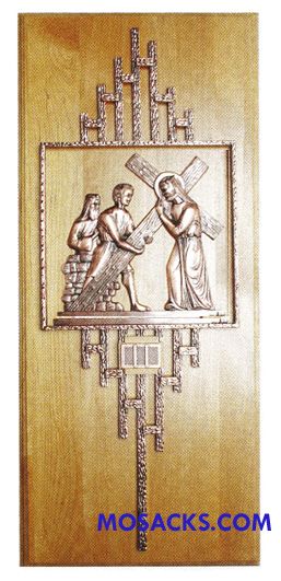 K777 Statuary Bronze Finish 14 Stations Of The Cross on Red Alder Wood