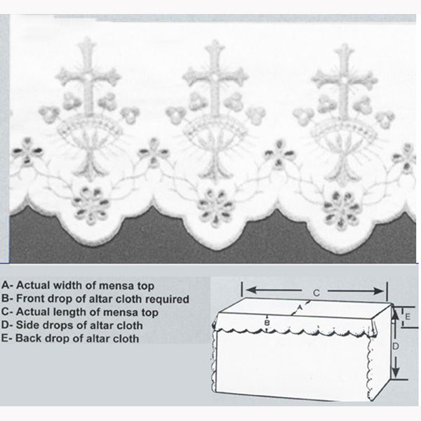 Beau Veste Embroidered Cross Polyester Altar Cloth White Silk Embroidery-8007
