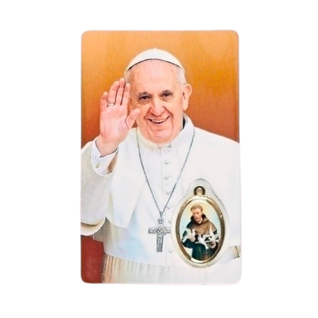 Pope Francis Holy Card with Token 3.5 Pope Francis Prayer Card with Token 3.5" 43089 also called a Pope Francis Holy Card with Medal