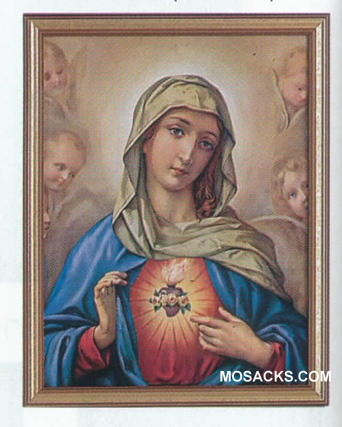 11" x 14" Immaculate Heart of Mary with Angels print in a 1" gold leaf frame 556-9353 Overall size …