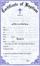 Baptism Certificate -314 Roman Catholic Baptism Certificate No. 314