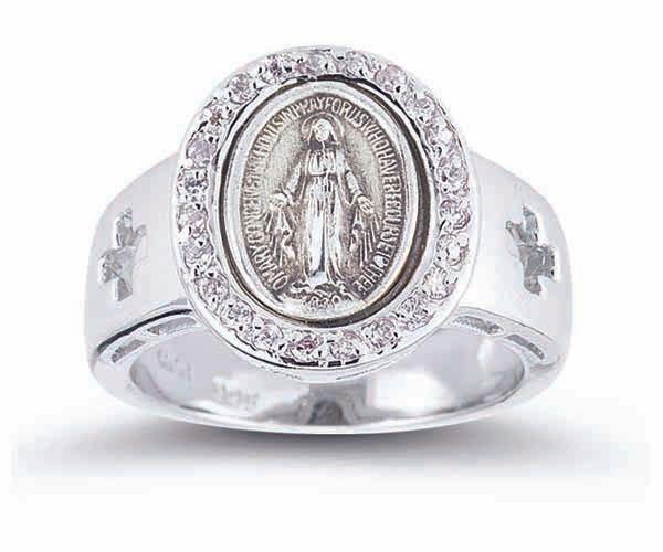 Ring Sterling Silver Miraculous Medal Ring Sizes: 5-8  R4110CR  Mary Mother of God Rings