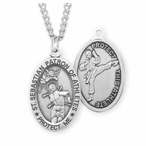 St. Sebastian Oval Sports Medal Martial Arts in Sterling Silver, S605324