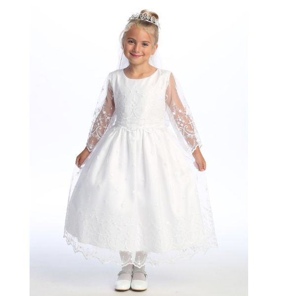 Communion Dress: Embroidered Tulle with Cross Designs (SP211)