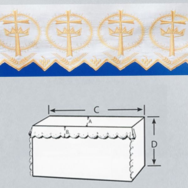 Embroidered 100% Pure Linen Altar Cloth with Gold Silk Embroidery of Royal Crown, Cross and Crown o…