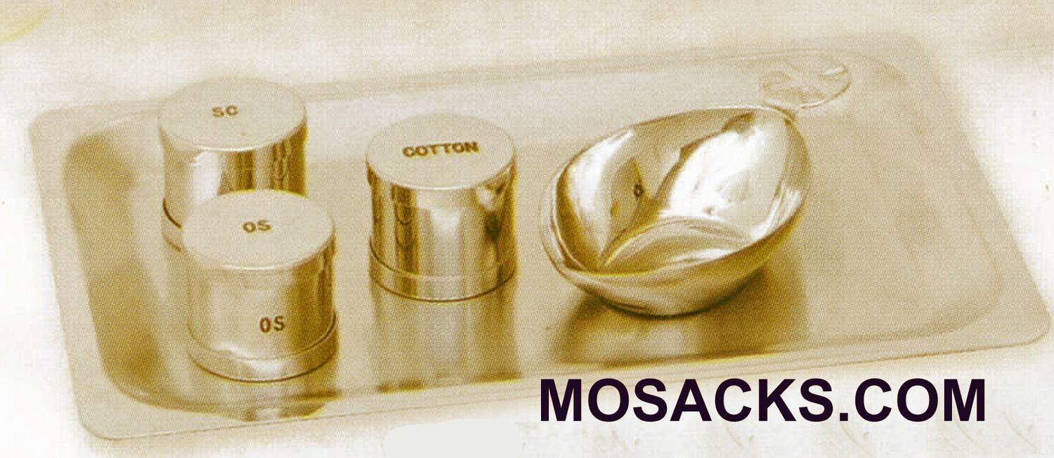 Holy Oil containers, Baptismal Shell and Tray 24K Gold Plate Baptismal Set 5 piece Set - K333G