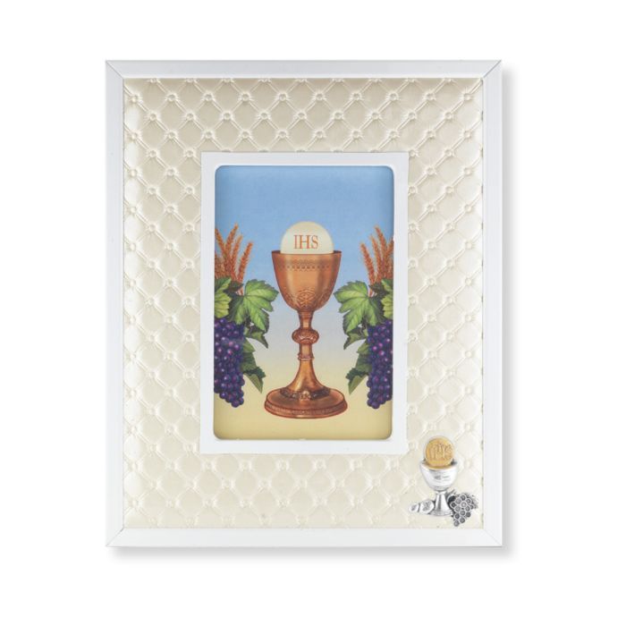 Communion Padded White Leatherette Communion Photo Frame with White Metal Border for 4" x 6" Photo …