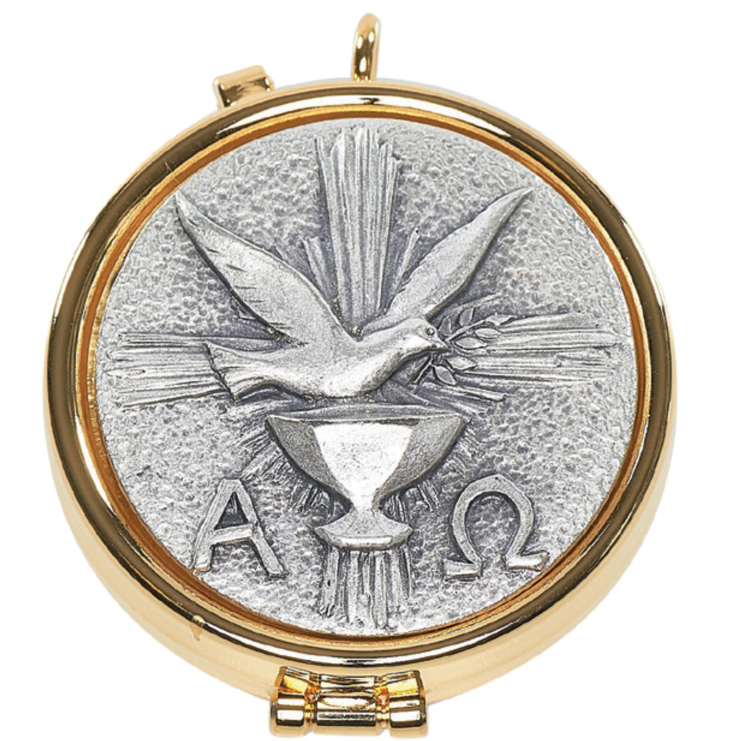 Alviti Creations Church Supplies Pyx Gold Plate Silver Dove, 7 Host, 2 1/x5/8" - 2023G Alviti Churc…