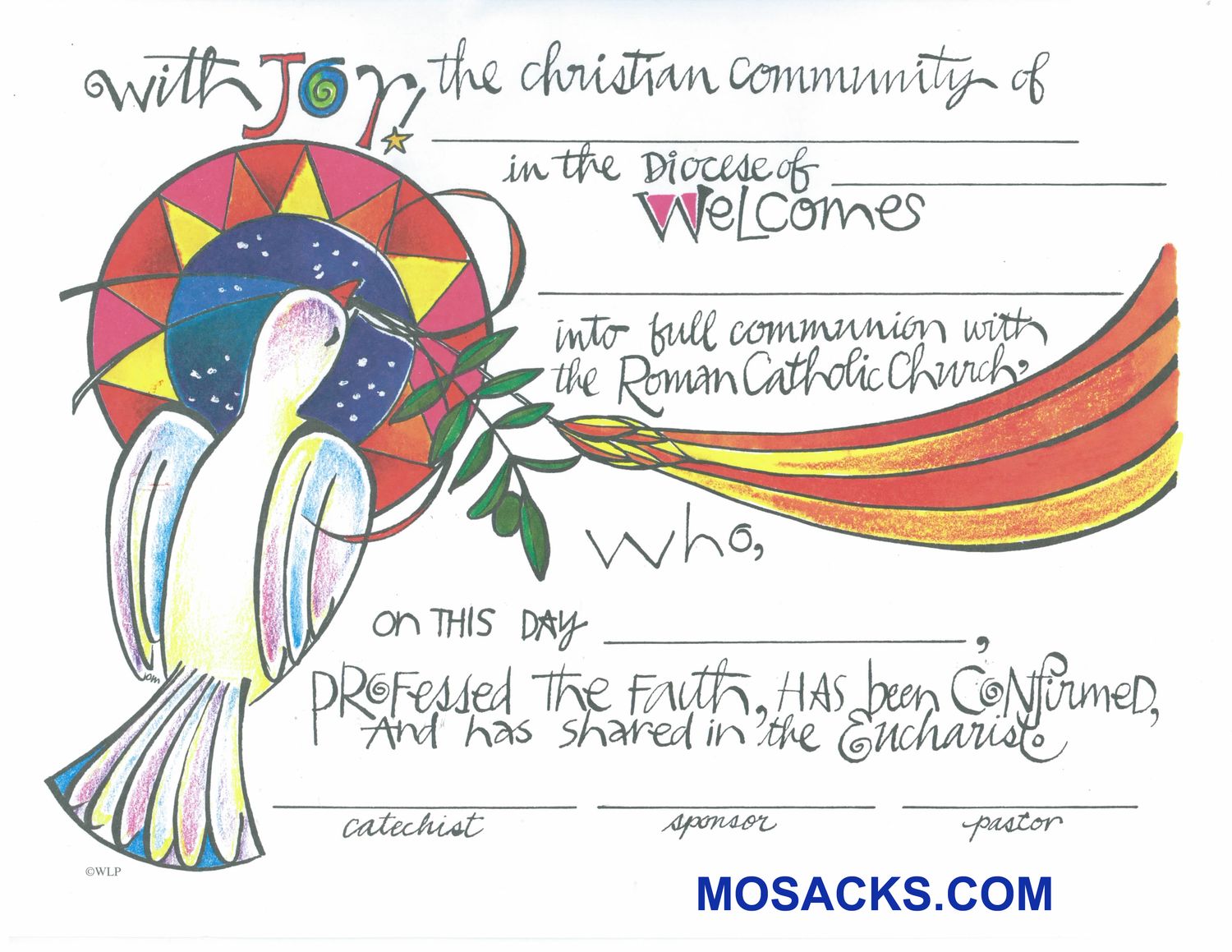 Full Communion RCIA Certificate 8.5" x 11" Full Color -WLP001067 with Envelope