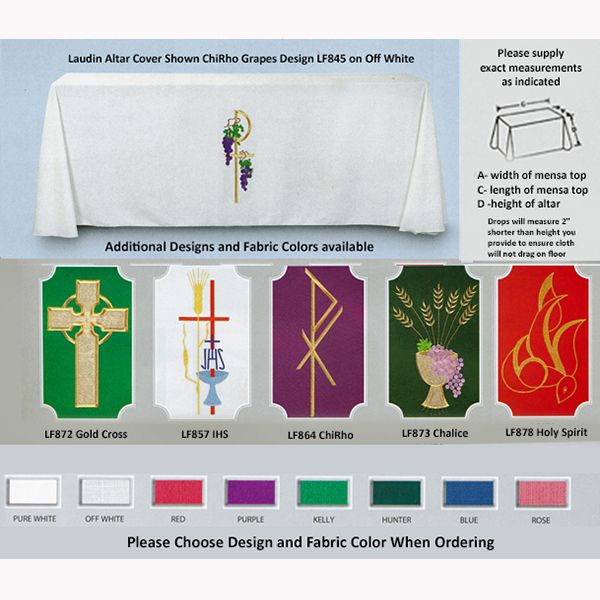 Beau Veste Laudian Altar Cover is Embroidered and the Mensa Length is up to 96 Inches - 470LF-96E  …