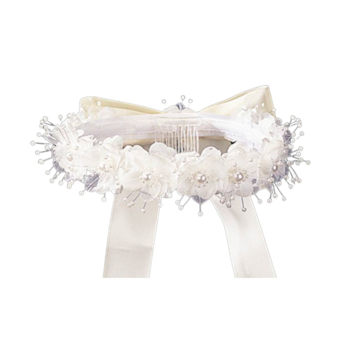 Communion Floral Crown + Pearl Accents (T-3)