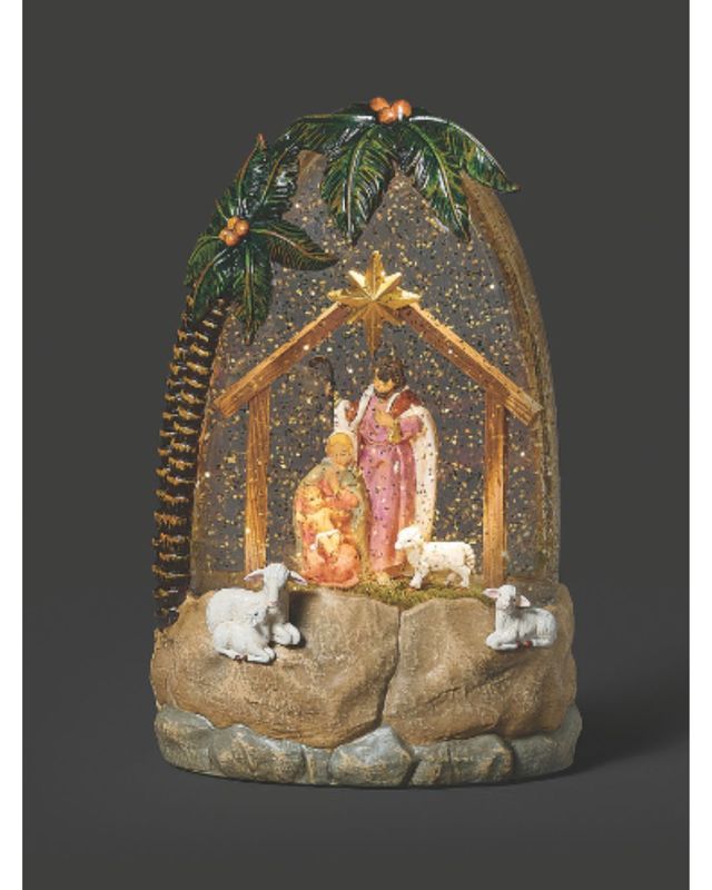 58744LightedSwirlStablewithHolyFamily&PalmTree