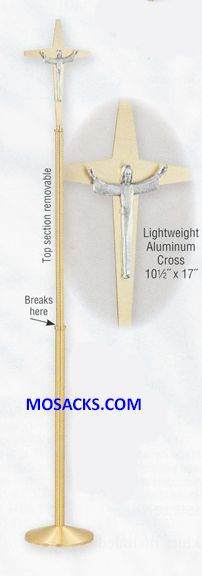 K Brand Brass Processional Crucifix with Risen Christ figure is 78" high with 12" base 14-K330  FRE…