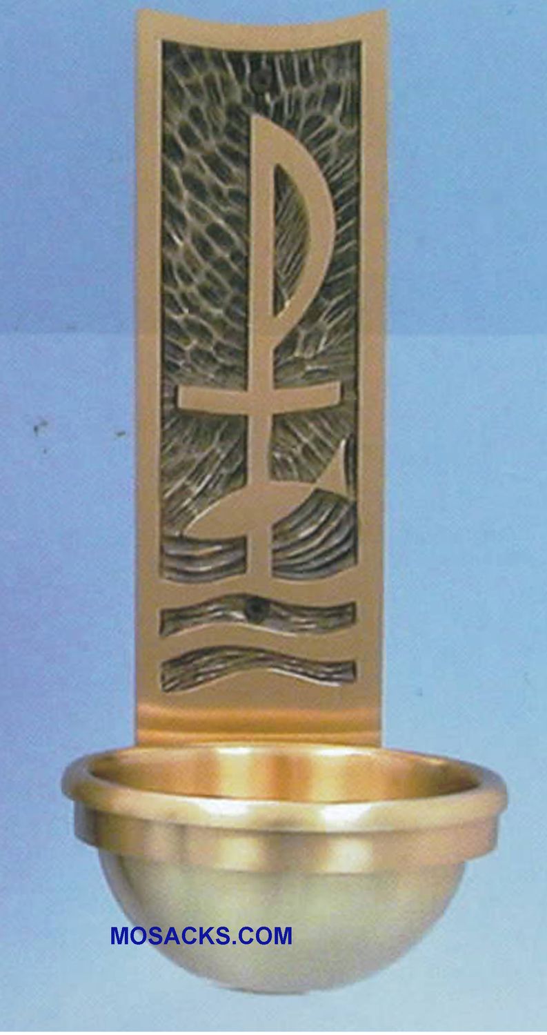 Bronze Holy Water Font Chi Rho w/Fish & Water 76HWF15 Bronze Holy Water Font Chi Rho w/Fish & Water 76HWF15