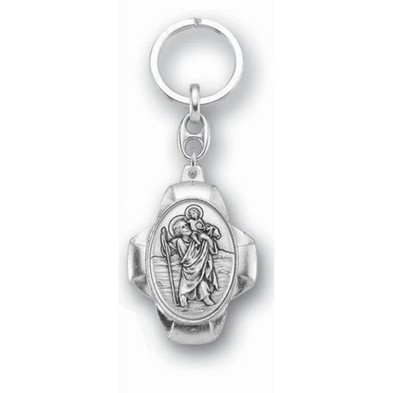 Keychain - St. Christopher Key Chain in Silver 12-1464-620 Keychain St Christopher Silver 12-1464-6…