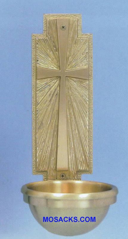 Bronze Holy Water Font Cross w/Sunburst 40HWF10