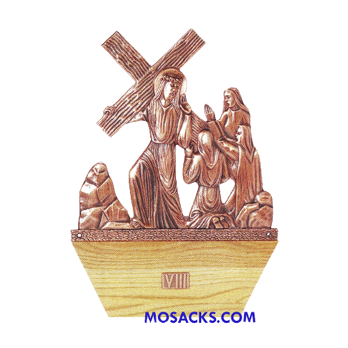K782 Statuary Bronze Finish 14 Stations Of The Cross with Solid Oak Wood Base