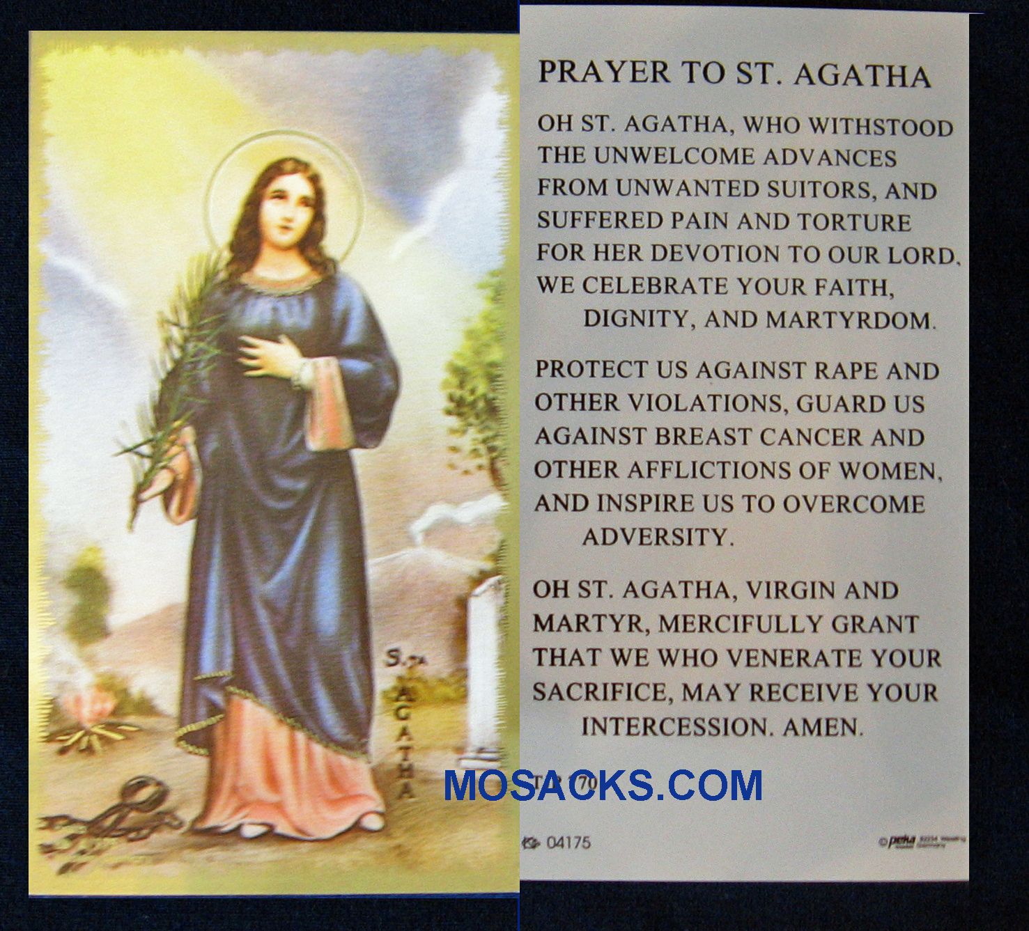 St. Agatha Holy Card TJP770 St. Agatha Guard Against Breast Cancer Holy Card TJP770