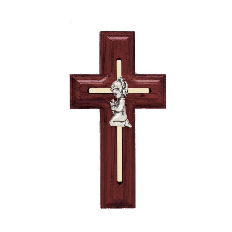5 Rosewood Cross with Praying Girl 5 Inch Rosewood Cross With Praying Girl 64-17310