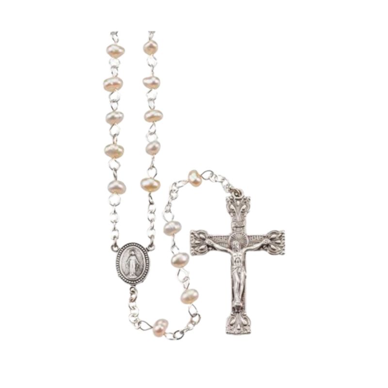 Fresh Water Pearl 4mm - 17.5 Rosary Communion Fresh Water Pearl 17.5" Rosary 12-251WT